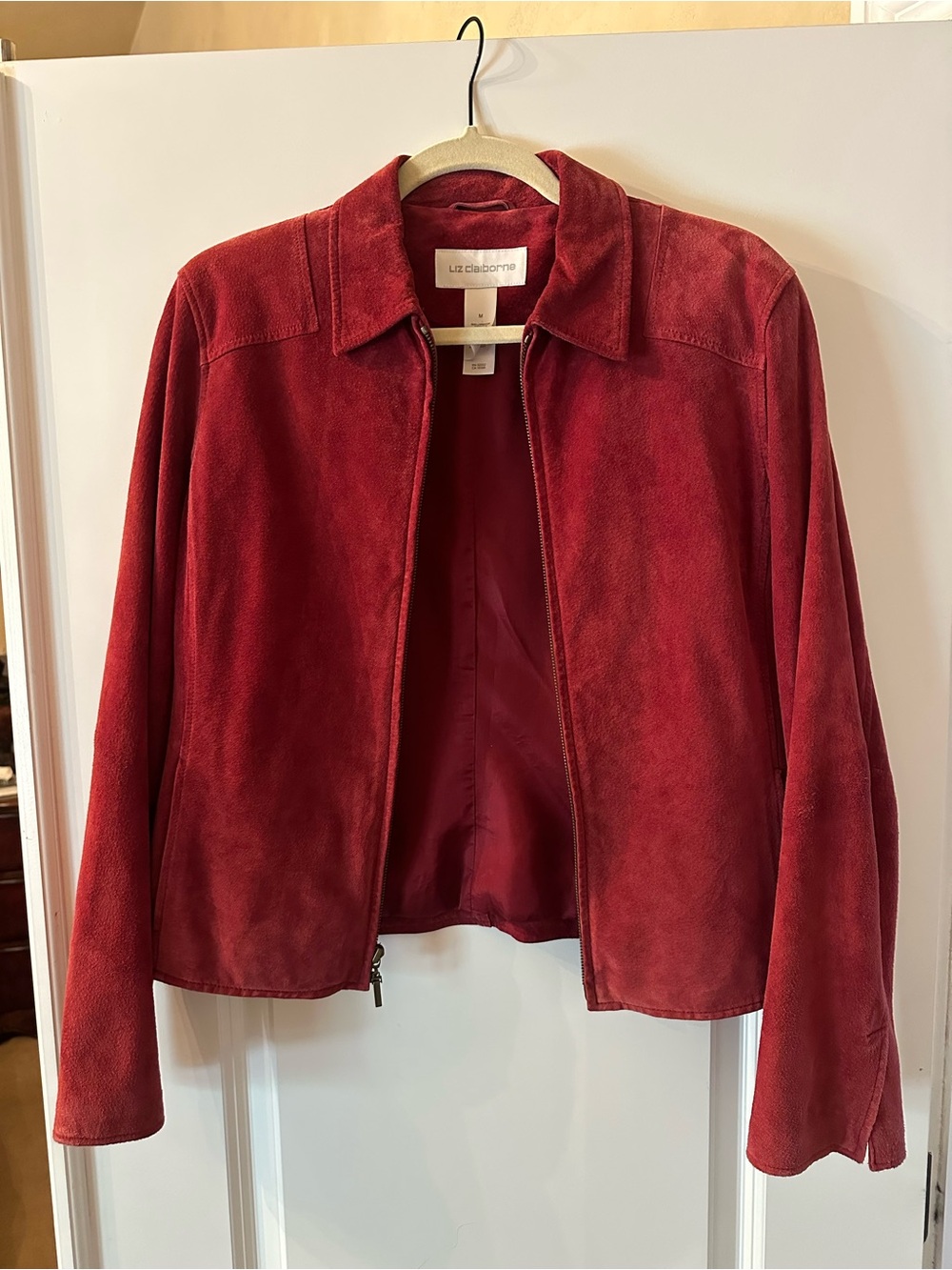 Liz Claiborne Red Suede Zip-Front Blazer Jacket